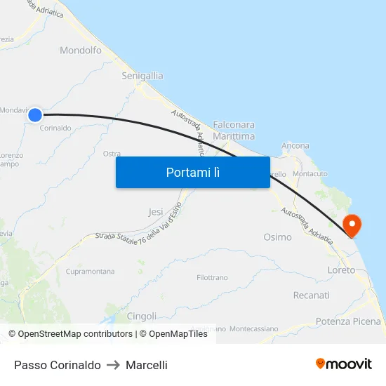 Passo Corinaldo to Marcelli map