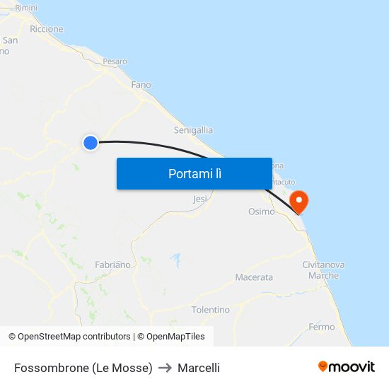 Fossombrone (Le Mosse) to Marcelli map