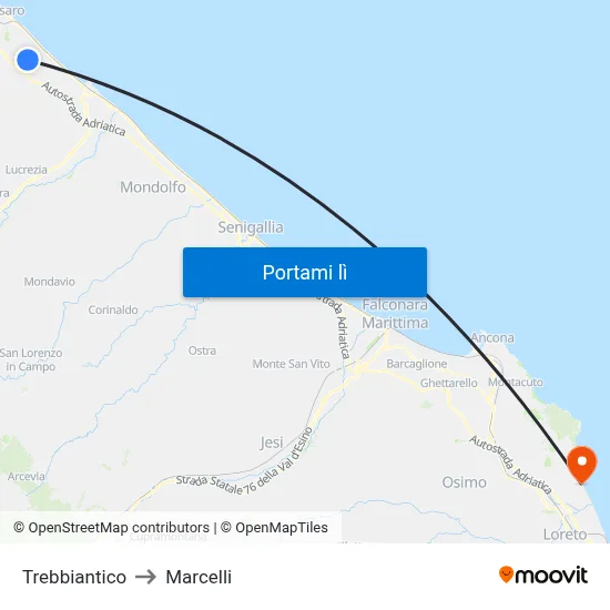 Trebbiantico to Marcelli map