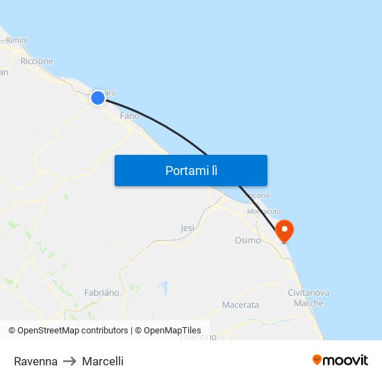 Ravenna to Marcelli map