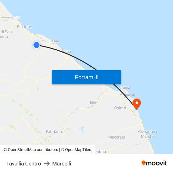 Tavullia Centro to Marcelli map