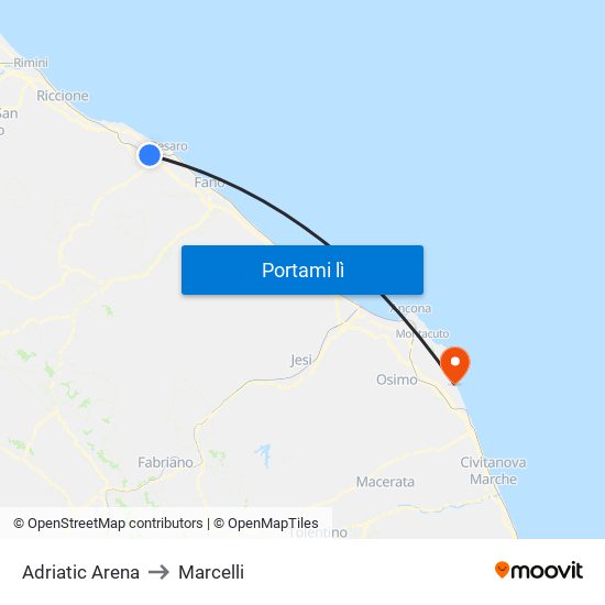 Adriatic Arena to Marcelli map