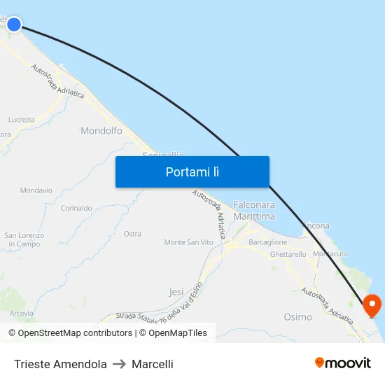 Trieste Amendola to Marcelli map