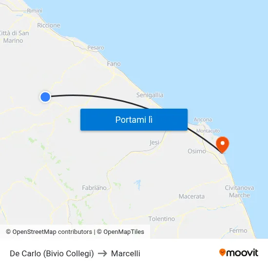 De Carlo (Bivio Collegi) to Marcelli map