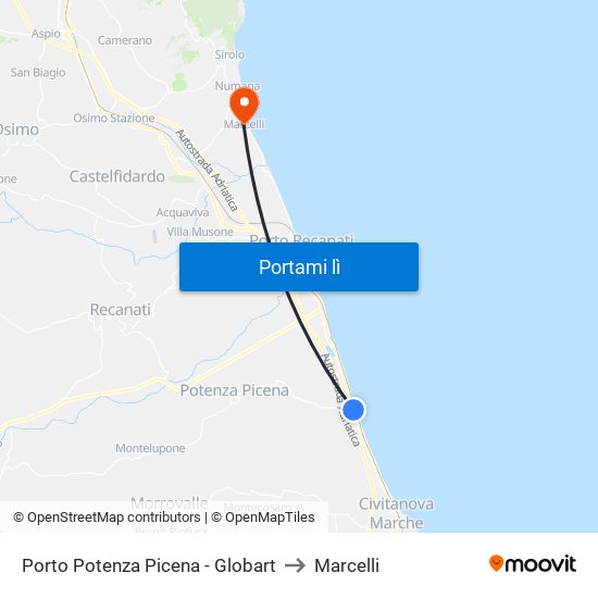 Porto Potenza Picena - Globart to Marcelli map