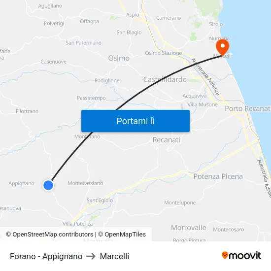 Forano - Appignano to Marcelli map