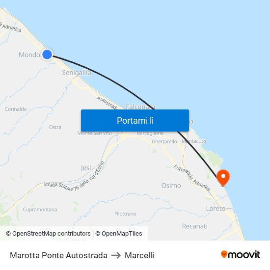 Marotta Ponte Autostrada to Marcelli map