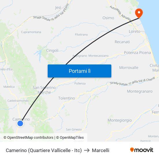 Camerino (Quartiere Vallicelle - Itc) to Marcelli map