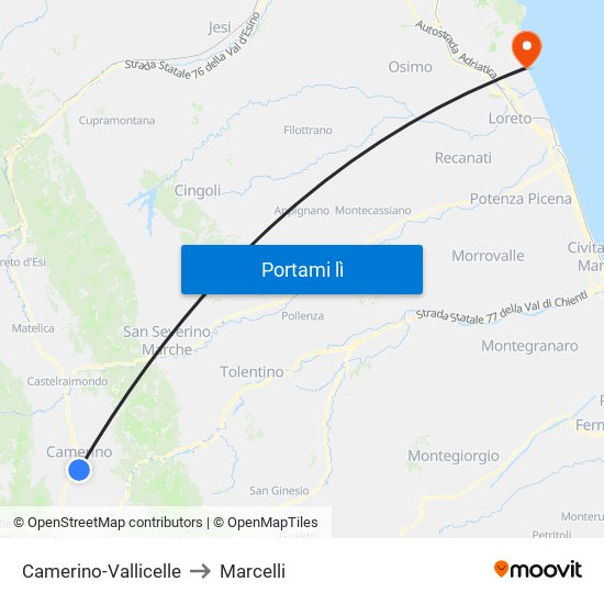 Camerino-Vallicelle to Marcelli map