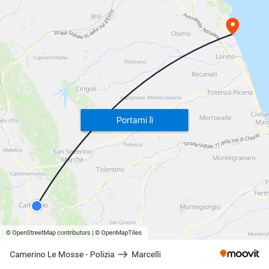 Camerino Le Mosse - Polizia to Marcelli map