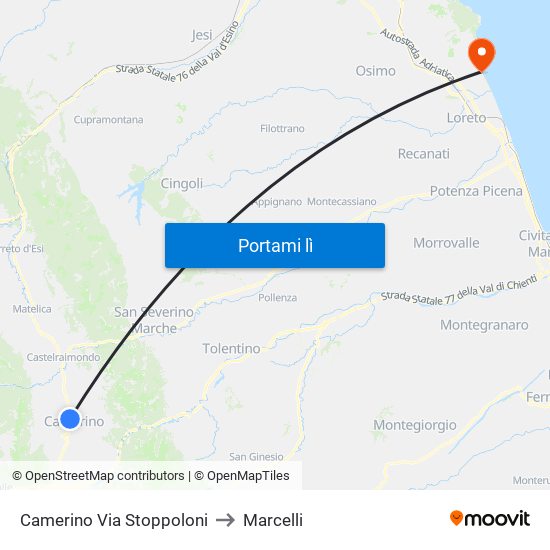 Camerino Via Stoppoloni to Marcelli map