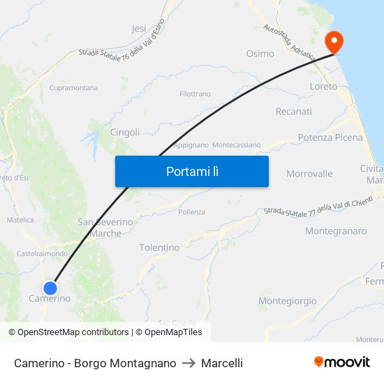 Camerino - Borgo Montagnano to Marcelli map