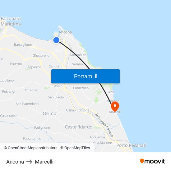 Ancona to Marcelli map