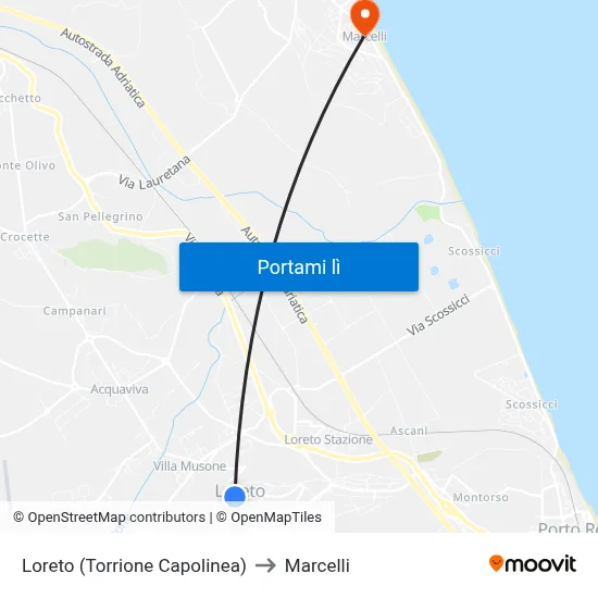 Loreto (Torrione Capolinea) to Marcelli map
