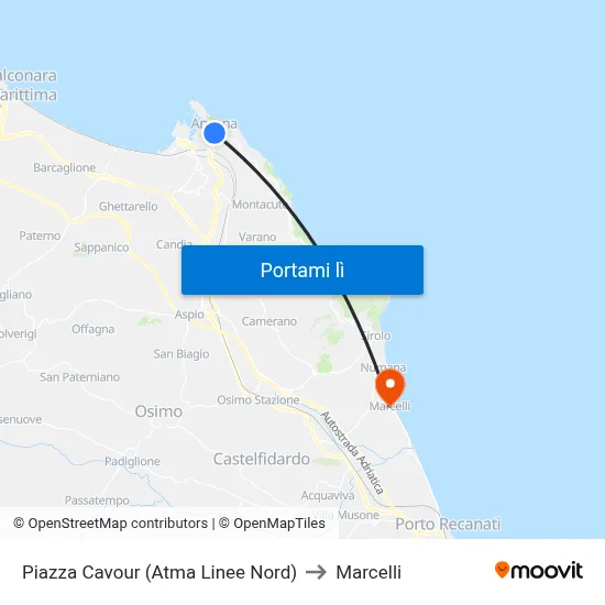 Piazza Cavour (Atma Linee Nord) to Marcelli map