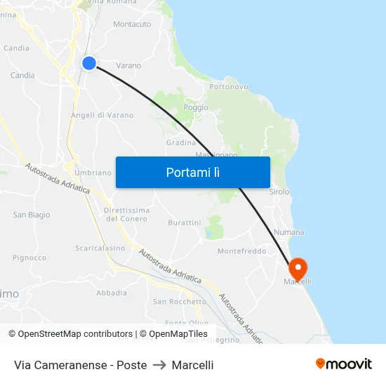 Via Cameranense - Poste to Marcelli map