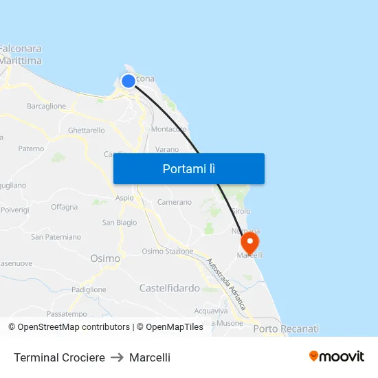 Terminal Crociere to Marcelli map