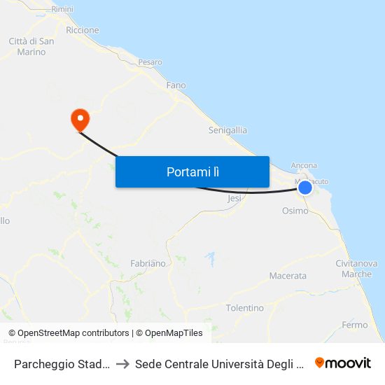 Parcheggio Stadio Del Conero to Sede Centrale Università Degli Studi Di Urbino Carlo Bo map