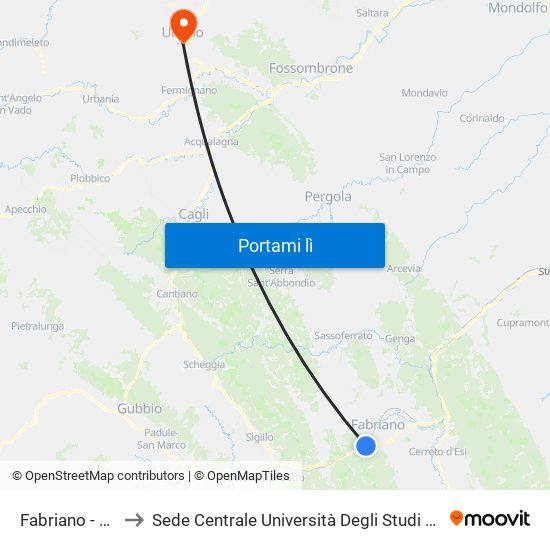 Fabriano - Vetralla to Sede Centrale Università Degli Studi Di Urbino Carlo Bo map
