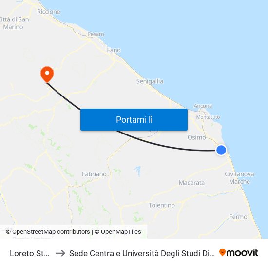 Loreto Stazione to Sede Centrale Università Degli Studi Di Urbino Carlo Bo map