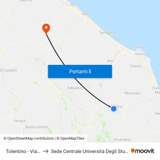 Tolentino - Via Buozzi 59 to Sede Centrale Università Degli Studi Di Urbino Carlo Bo map