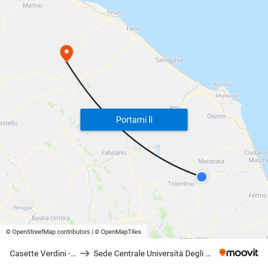 Casette Verdini - Rist. Casetta to Sede Centrale Università Degli Studi Di Urbino Carlo Bo map