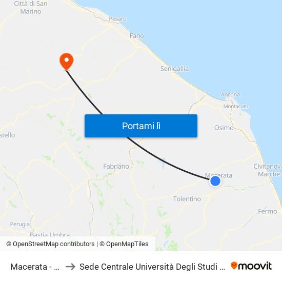 Macerata - Vill'Alba to Sede Centrale Università Degli Studi Di Urbino Carlo Bo map