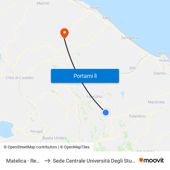 Matelica - Regina Pacis to Sede Centrale Università Degli Studi Di Urbino Carlo Bo map