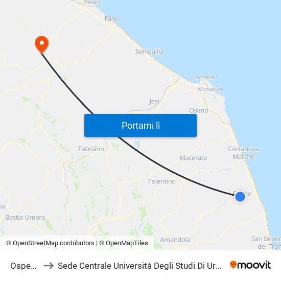 Ospedale to Sede Centrale Università Degli Studi Di Urbino Carlo Bo map