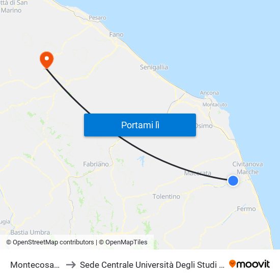 Montecosaro Scalo to Sede Centrale Università Degli Studi Di Urbino Carlo Bo map