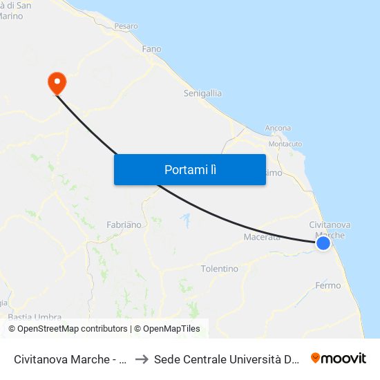Civitanova Marche - Santa Maria Apparent to Sede Centrale Università Degli Studi Di Urbino Carlo Bo map