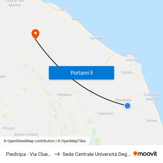 Piediripa - Via Cluentina - Incr. Anniba to Sede Centrale Università Degli Studi Di Urbino Carlo Bo map
