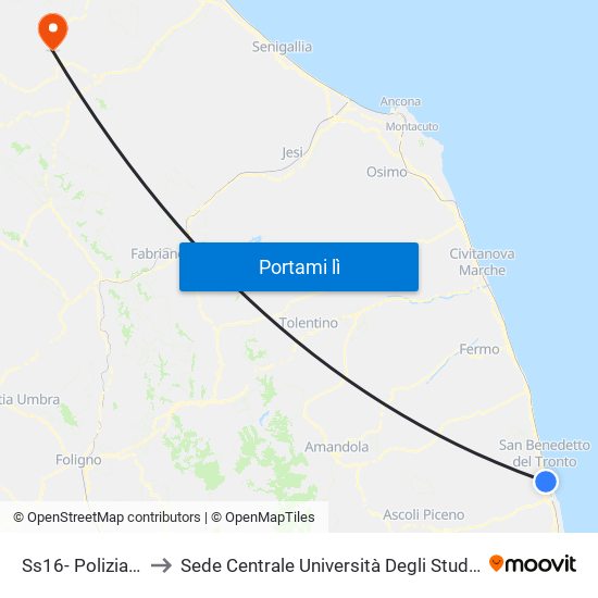 Ss16- Polizia Stradale to Sede Centrale Università Degli Studi Di Urbino Carlo Bo map