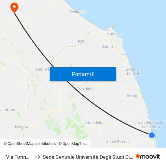 Via Torino, N.22 to Sede Centrale Università Degli Studi Di Urbino Carlo Bo map