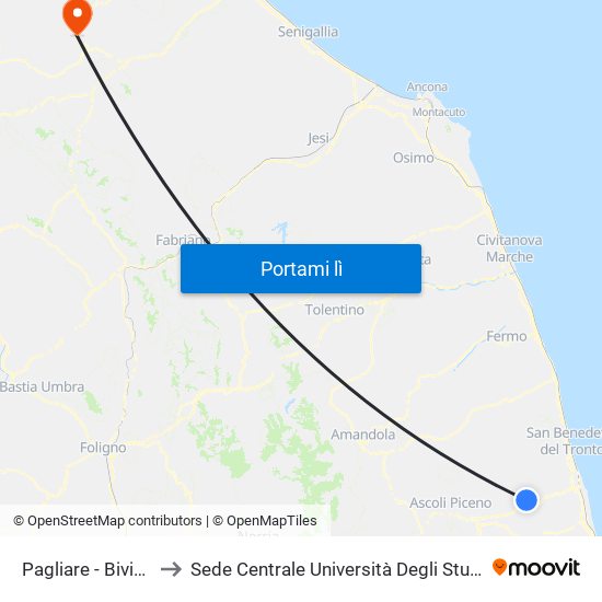 Pagliare - Bivio Spinetoli to Sede Centrale Università Degli Studi Di Urbino Carlo Bo map