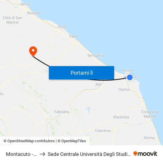 Montacuto - Carcere to Sede Centrale Università Degli Studi Di Urbino Carlo Bo map