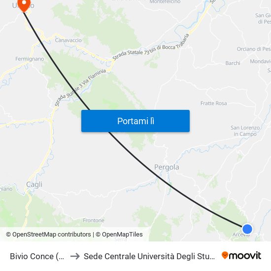 Bivio Conce (Pensilina) to Sede Centrale Università Degli Studi Di Urbino Carlo Bo map