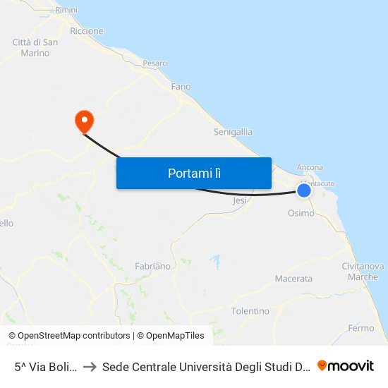 5^ Via Bolignano to Sede Centrale Università Degli Studi Di Urbino Carlo Bo map