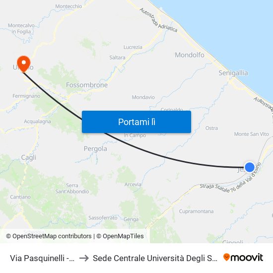 Via Pasquinelli - Via Bocconi to Sede Centrale Università Degli Studi Di Urbino Carlo Bo map