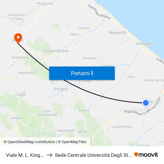 Viale M. L. King - Mercatino to Sede Centrale Università Degli Studi Di Urbino Carlo Bo map