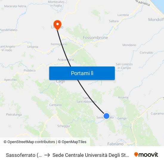 Sassoferrato (Ospedale) to Sede Centrale Università Degli Studi Di Urbino Carlo Bo map