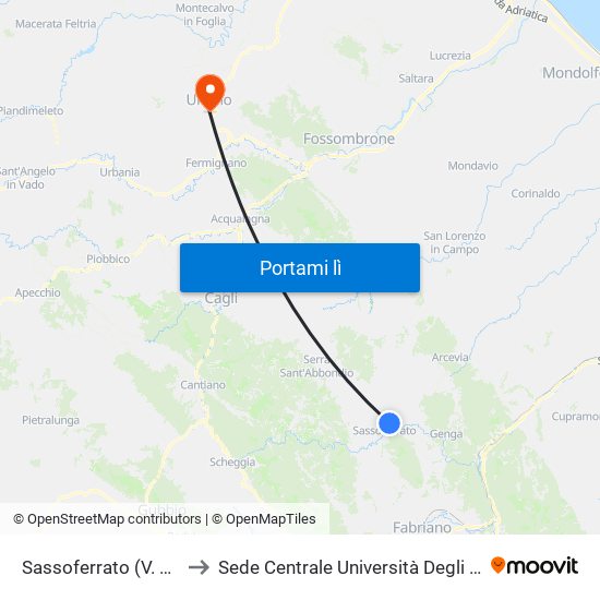 Sassoferrato (V. S. Bernardino 1) to Sede Centrale Università Degli Studi Di Urbino Carlo Bo map