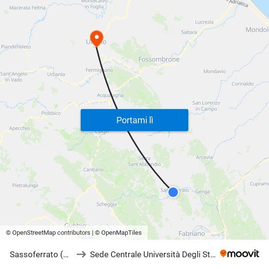 Sassoferrato (Sc. Materna) to Sede Centrale Università Degli Studi Di Urbino Carlo Bo map