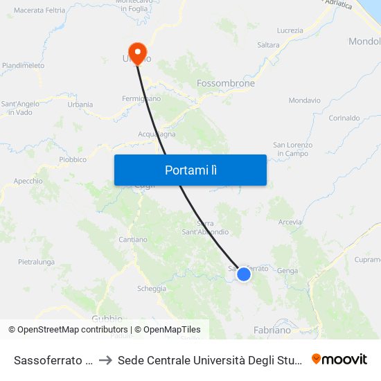 Sassoferrato (Felcioni) to Sede Centrale Università Degli Studi Di Urbino Carlo Bo map