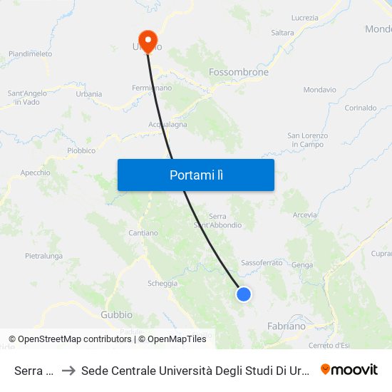 Serra Alta to Sede Centrale Università Degli Studi Di Urbino Carlo Bo map