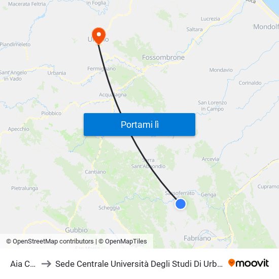 Aia Cupa to Sede Centrale Università Degli Studi Di Urbino Carlo Bo map