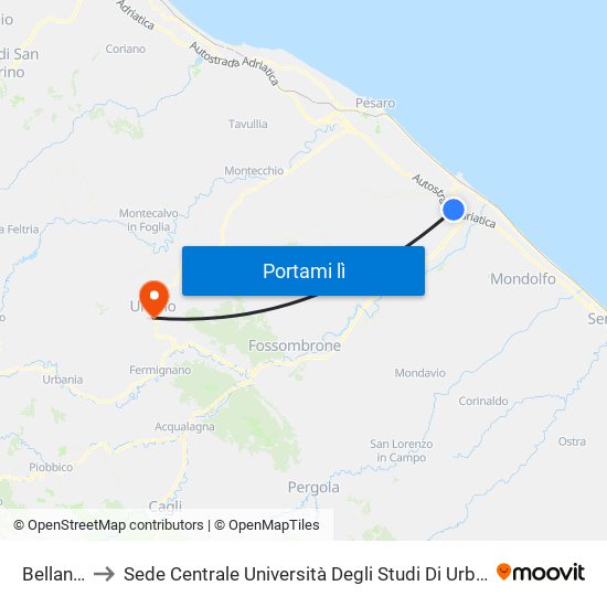 Bellandra to Sede Centrale Università Degli Studi Di Urbino Carlo Bo map