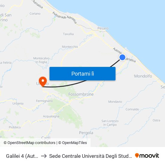 Galilei 4 (Autostrada) to Sede Centrale Università Degli Studi Di Urbino Carlo Bo map