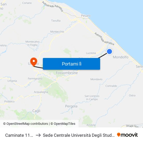 Caminate 11 (Centro) to Sede Centrale Università Degli Studi Di Urbino Carlo Bo map