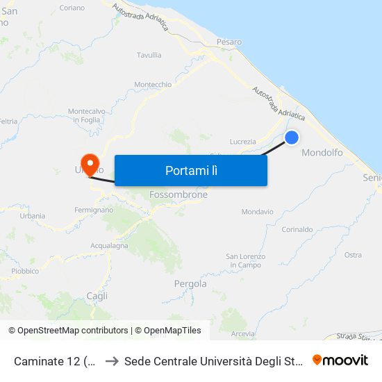Caminate 12 (Crocefisso) to Sede Centrale Università Degli Studi Di Urbino Carlo Bo map